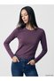 LCW EVERYDAY Purple Scuba Fabric Solid-Color Slim-Fit Long-Sleeve Women's T-Shirt, Featuring the ALITA CITY Touch