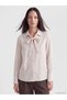 TWO MT SHOP QUALITY LCW STUDIO Ecru Striped Women's Shirt with Scarf Collar with Boat Neck