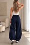 Beliska Navy Blue Thick Curved-Hem Adjustable Elastic Waistband with Pockets, Lace-Up, 3-Thread Loose-Fit Wide-Leg Sweatpants - 2