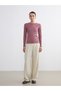 LCW EVERYDAY Pink Ribbed Knit Corset-Style Super Skinny & Extra-Tight Long-Sleeve Women's T-Shirt, Featuring the ALITA CITY Touch - 3