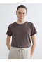 LCW EVERYDAY Brown Scuba Fabric Solid Loose & Oversized Short-Sleeve Women's T-Shirt, Featuring the ALITA CITY Touch - 2