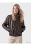 LCW Vision Brown Solid Oversized Women's Leather-Look Jacket, Featuring the ALITA CITY Touch