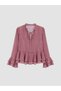 Trendy Picks from Kübra Butik: Tie-Detail, Collared, Checked, Embroidered, Ruffled Chiffon Blouse - 6