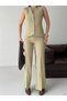 Women's Gold-Buttoned Vest Set and Pants Set with Slits at the Hem—Stylish Two-Piece Set