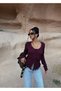 Plum-Colored Guipure Lace-Trimmed Blouse - 2