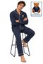 Men's Long-Sleeve Cotton Pajama Set with Bear Embroidered Pockets and Premium Buttons - 3
