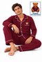 Men's Long-Sleeve Cotton Pajama Set with Bear Embroidered Pockets and Premium Buttons - 2