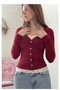 Buttoned Lace Collar with Collar Detail and Y2K Long-Sleeve Cropped Top - 2