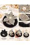 Silver-White Crystal-Studded Holographic Floral Pearl-Adorned Black Elastic Hair Clip Buckled with a Pearl - 2