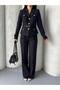 Women's Gold-Buttoned Belted Jacket and Pants Set with Pocket Detail—Stylish Two-Piece Set - 4