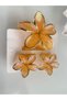 HAIR CLIP - SET OF 3 ORANGE LOTUS-PRINT HAIR CLIPS (1 PIECE 8 CM, 2 PIECES 4 CM) - 3