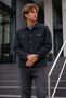 Men's Double-Breasted, Jacket made from thick fabric in charcoal grey, with two chest pockets - 2
