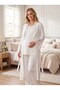 New Season Ecru Shawl Collar Long Robe with Elegant Lace Collar Detail and Nursing Features—100% Cotton Maternity and Postpartum Robe and Pajama Set - 2