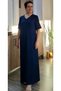 Navy blue V-neck, short-sleeved, ankle-length jersey viscose dress - 6