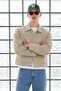Men's Oversized Cream-Colored Transitional Jacket with Pockets - 6