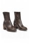 Women's Thick Heel Zip-Up Boots 224572 Coffee-Leather - 4
