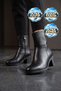 Women's Thick Heel Zip-Up Boots, 224572, Black Leather