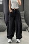 Black Kangaroo Pocket Relaxed-Fit Baggy Jeans
