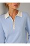 Women's Polo Collar Zipper-Front Openwork Patterned Knit Sweater 12522 - 2