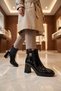 Women's Rubber-Soled Mid-Heel Boots 26K415 Black - 3