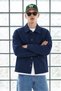 Men's Oversized Navy Blue Transitional Jacket with Pockets - 6