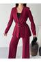 Women's Belt Detail Jacket and Pants Set—Stylish, Modern-Cut Two-Piece Set