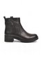 Women's Black Genuine Leather Zip-Up Heeled Boots with Fleece-Lined Insulation 4665-1