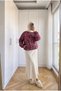 Women's Patterned Shawl-Mock Neck Bomber Jacket with Zipper and Elastic Waistband – Relaxed Fit, 65 cm - 3