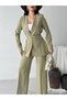 Women's Belt Detail Jacket and Pants Set—Stylish, Modern-Cut Two-Piece Set