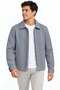 Men's Herringbone-Patterned Cashmere Shirt-Collar Jacket with Two-Way Zipper - Navy Blue - 2
