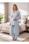 New Season Blue Shawl Collar Long Robe with Elegant Lace Collar Detail and Nursing Features—100% Cotton Maternity and Postpartum Robe and Pajama Set - 2