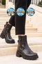 Women's Black Genuine Leather Zip-Up Boots with Fleece-Lined Insulation 212581-1 - 2