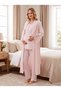 New Season Powder-Colored Shawl Collar Long Robe with Elegant Lace Details and Nursing Features—100% Cotton Maternity and Postpartum Robe and Pajama Set - 6