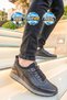 Men's Black Genuine Leather Casual Shoes with Elastic Laces 42158 - 2