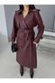 Women's Leather Trench Coat with Long Belt, Patchwork Design, and Back Slit—Stylish Transitional Outerwear - 3