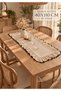 Ruffled Cream-Beige Table Runner, with White Trim on the Edges, Decorative, Small Size 40x110 cm - 2