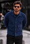 Men’s Shirt Collar Button-Front Pocketed Navy Blue Jacket - 3