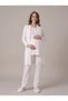 Women's Ecru Shawl Collar Lace-Trimmed Long-Sleeve Nursing-Friendly Robe and Pajama Set for New Mothers and Pregnant Women - 2