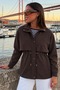 Women's Ruched Transitional Brown Coat - 4