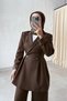 Waist-Pleated Jacket and Pants Set - Brown - 2