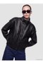 Women's Leather-Look Jacket with Mock Neck - 2