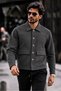 Men’s Shirt Collar Button-Front Pocketed Charcoal Grey Jacket - 4