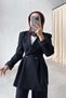 Waist-Pleated Jacket and Pants Set - Black - 4