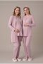 Women's Pudra Shawl Collar Lace Long Sleeve Maternity Pajama Set with Easy Breastfeeding Feature and Robe