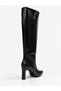 Black Women's Pointed-Toe, Thick Heel, Below-the-Knee Boots - 3