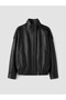 Women's Leather-Look Jacket with Mock Neck - 7