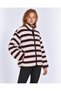 Women's Ecru Mock Neck Zippered Checkered Plush Jacket