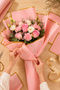 Pink Flower Wrapping Paper / Gold Trim, 4-Pack Bouquet Wrapping Paper, Waterproof Flower Wrapping Paper - 4