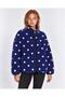 Women's Navy Blue Polka Dot Plush Jacket with Pockets - 2