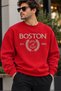Boston Embroidered Logo Unisex Oversized Sweatshirt – Crew Neck Relaxed-Fit Casual Sweatshirt